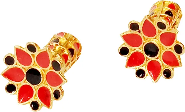 Assamese_Traditional_Copper_Gold_Plated_Red_Black_Colour_Thuria_Stud_Earring_For_Girls_&_Women